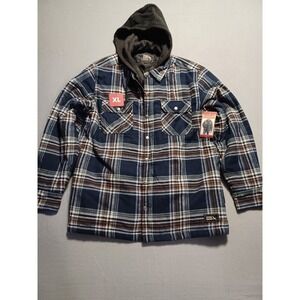 Eddie Bauer Mens XL Hooded Shirt Jacket Blue Plaid Quilted Lined EB009090 NEW